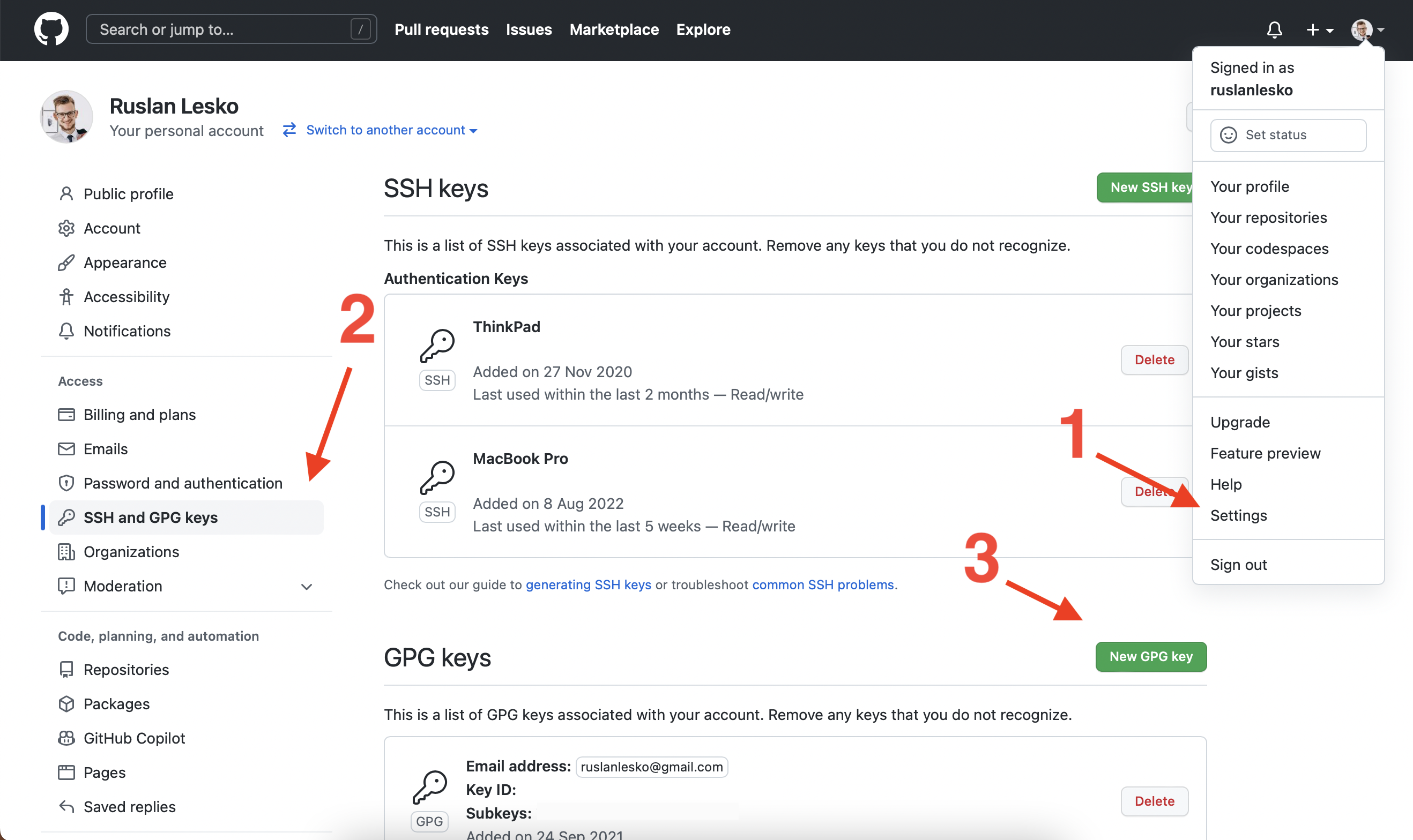 Adding GPG key on GitHub